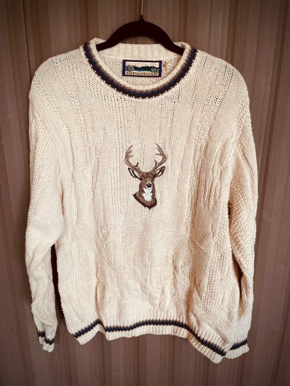 VTG Shenandoah Buck Embroidered Sweater 3D Knit USA 90s Pullover Oversized M